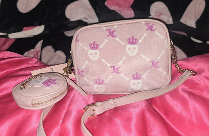 Juicy Couture Haunted Couture Pink Skull Double Zip Crossbody with Skull Pouch 💀
