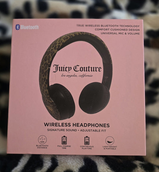 Juicy Couture Wireless Bluetooth Over Ear Headphones Leopard Print Lightweight