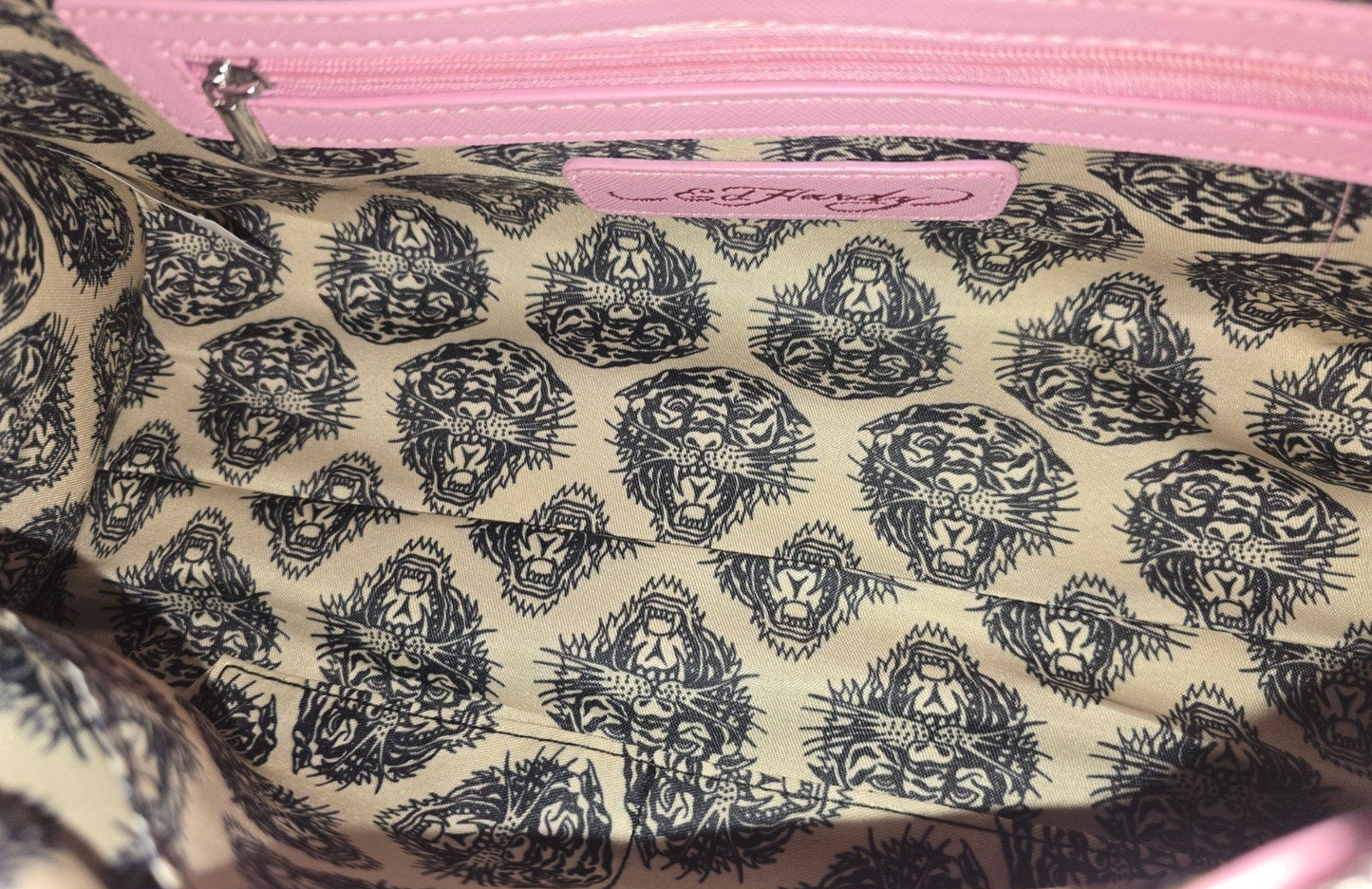 Ed Hardy Love Is Pink Tote Shoulder Bag Skull & Rose Medium Faux Leather Y2K Crossbody NWT