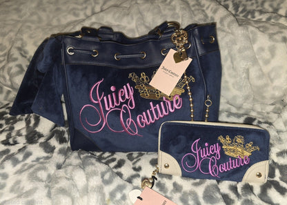 💙 Juicy Couture Key To Juicy Daydreamer Tote & Matching Large Wallet Set – Regal Blue (Rare NWT)