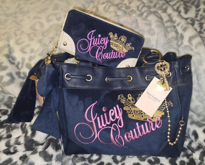 💙 Juicy Couture Key To Juicy Daydreamer Tote & Matching Large Wallet Set – Regal Blue (Rare NWT)