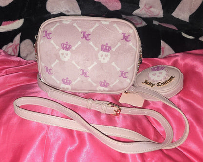 Juicy Couture Haunted Couture Pink Skull Double Zip Crossbody with Skull Pouch 💀