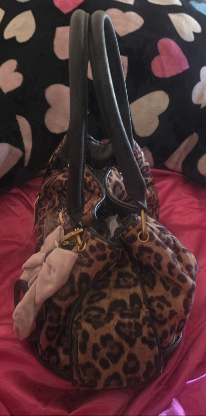 Juicy Couture Leopard Romance Satchel Shoulder Bag with Bow Charm – Rare 🐆