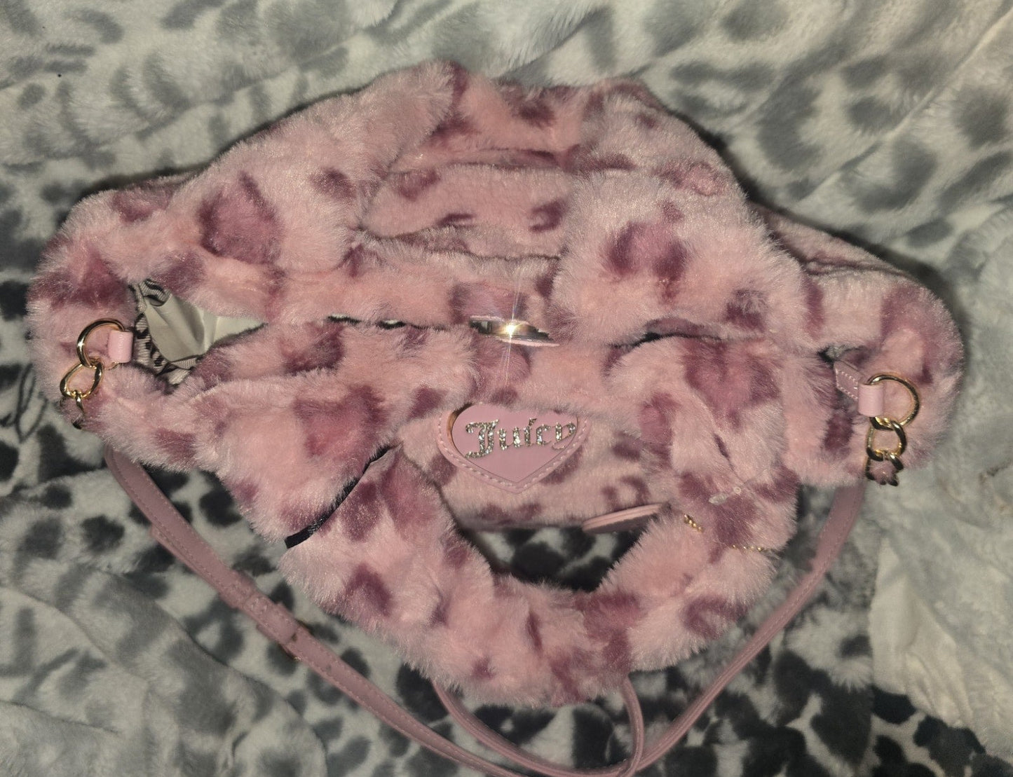 Juicy Couture Pink Leopard Warm Up Tote With Matching Heart Shaped Wallet