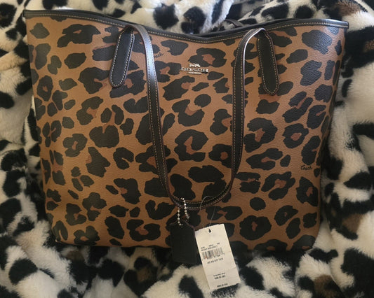 Coach Leopard Print Signature City Tote Leather Shoulder Bag  (Retail $480)