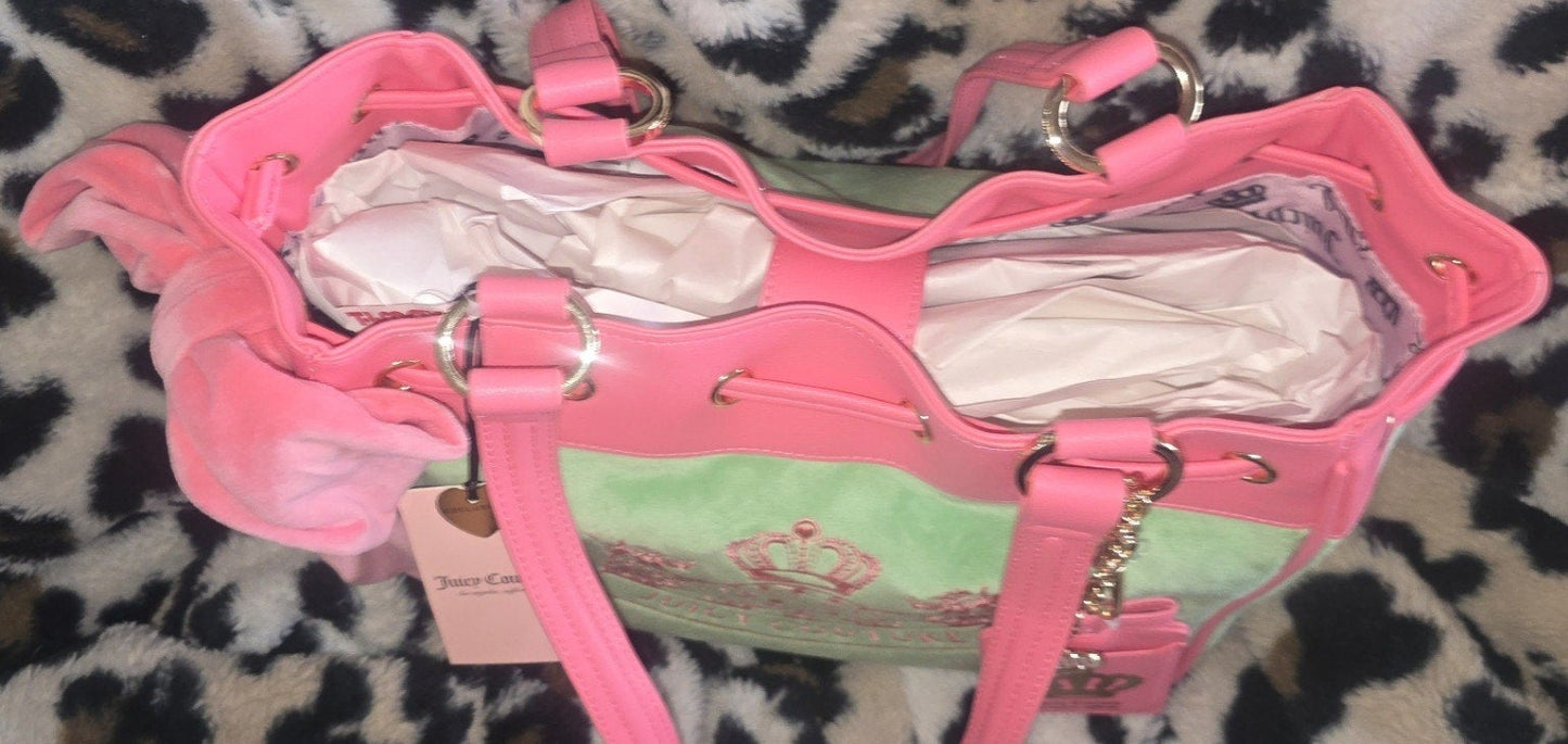 Juicy Couture Classic Scottie Dogs Daydreamer Tote Retro Green Large Velour Y2K Shoulder Bag NWT Viral Rare