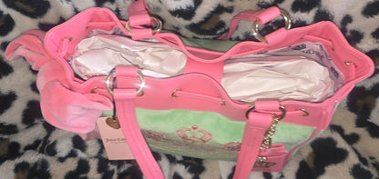 Juicy Couture Classic Scottie Dogs Daydreamer Tote Retro Green Large Velour Y2K Shoulder Bag NWT Viral Rare