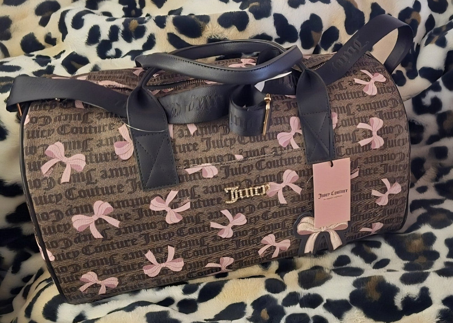 Juicy Couture Simply Sweet Weekender Duffle Bag Brown With Pink Bows Viral NWT