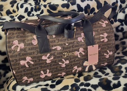 Juicy Couture Simply Sweet Weekender Duffle Bag Brown With Pink Bows Viral NWT