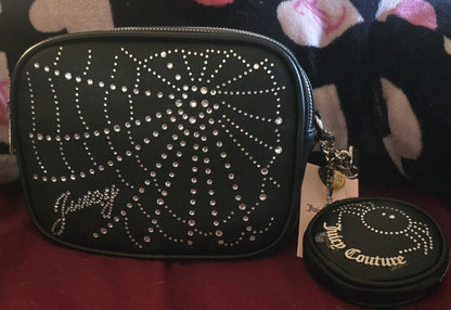 Juicy Couture Haunted Couture Double Zip Leather Crossbody – Black Spider Web 🕸️