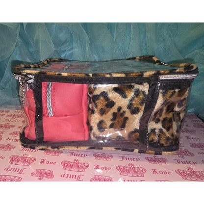 Juicy Couture Leopard Makeup Cosmetic Organizer Travel Case – 4‑Piece Set