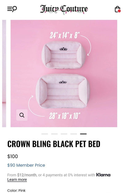 Juicy Couture Crown Bling Hot Pink Pet Bed – Medium (28" x 18" x 10") 👑