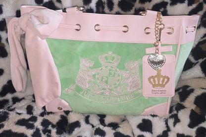 Juicy Couture Classic Scottie Dogs Daydreamer Tote Retro Green Powder Pink NWT