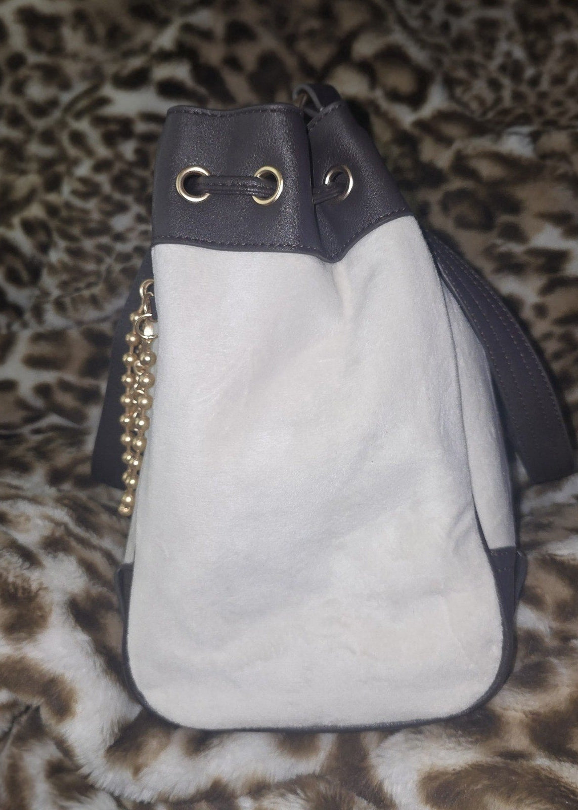 Juicy Couture Juicy Lover Daydreamer Tote Crystal White & Chocolate Brown Large Faux Leather Y2K Shoulder Bag NWT