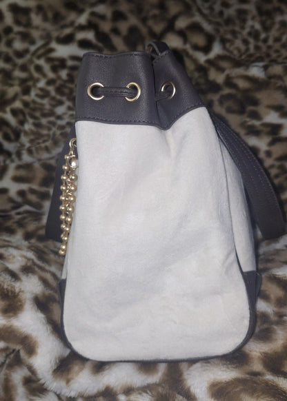 Juicy Couture Juicy Lover Daydreamer Tote Crystal White & Chocolate Brown Large Faux Leather Y2K Shoulder Bag NWT
