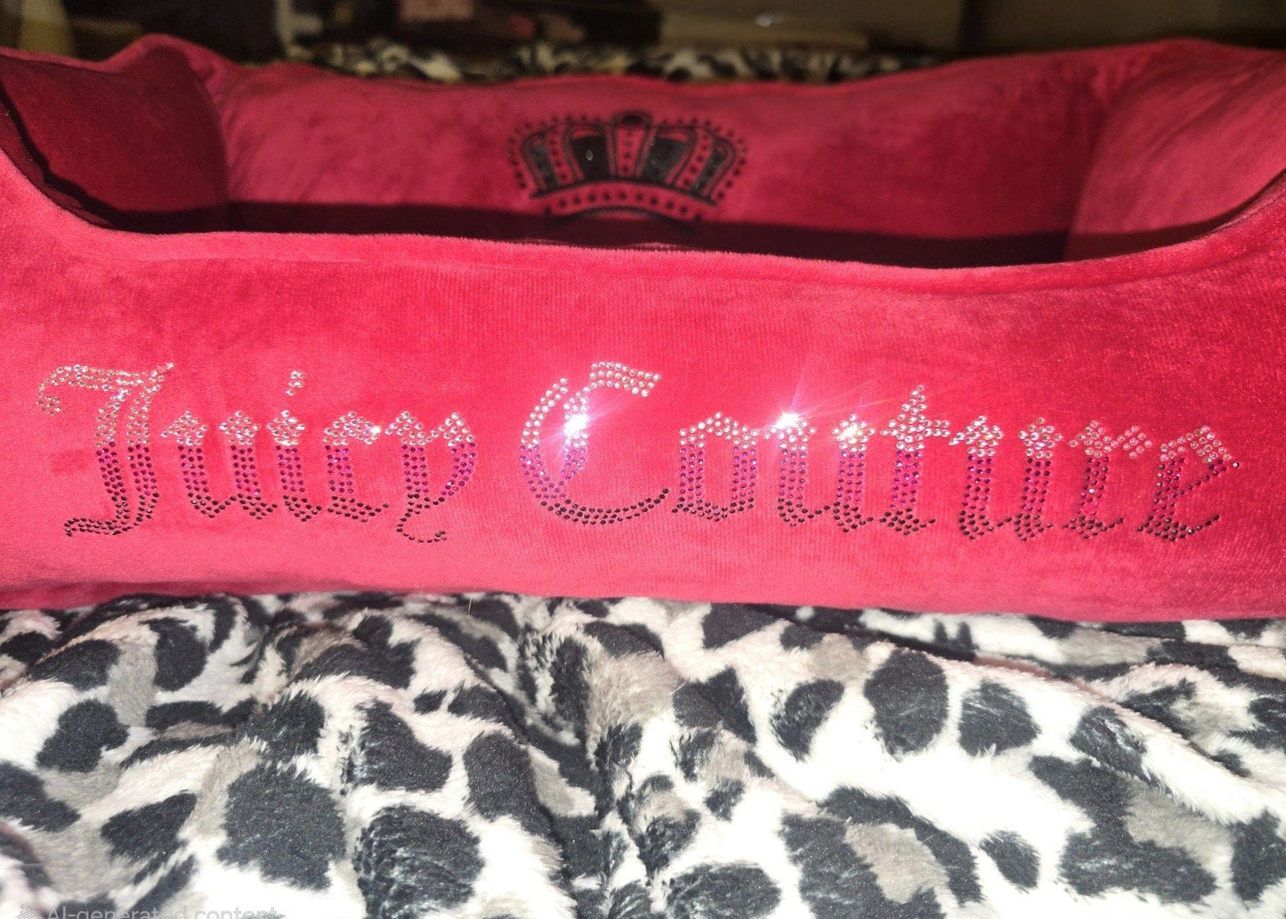 Juicy Couture Crown Bling Hot Pink Pet Bed – Small/Medium (24" x 14" x 8")👑