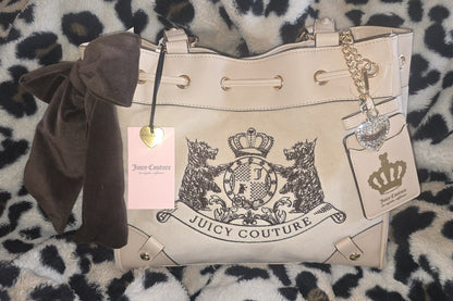 Juicy Couture Classic Scottie Dogs Daydreamer Tote Sandstone Chocolate Large Velour Y2K Shoulder Bag NWT