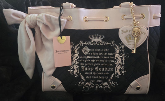 Juicy Couture Juicy Tale Daydreamer Tote Black Liquorice Large Velour Y2K Shoulder Bag NWT