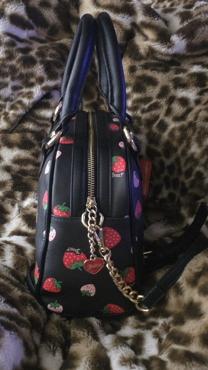 Juicy Couture Sweet N Juicy Strawberry Liquori Crossbody Satchel – Black