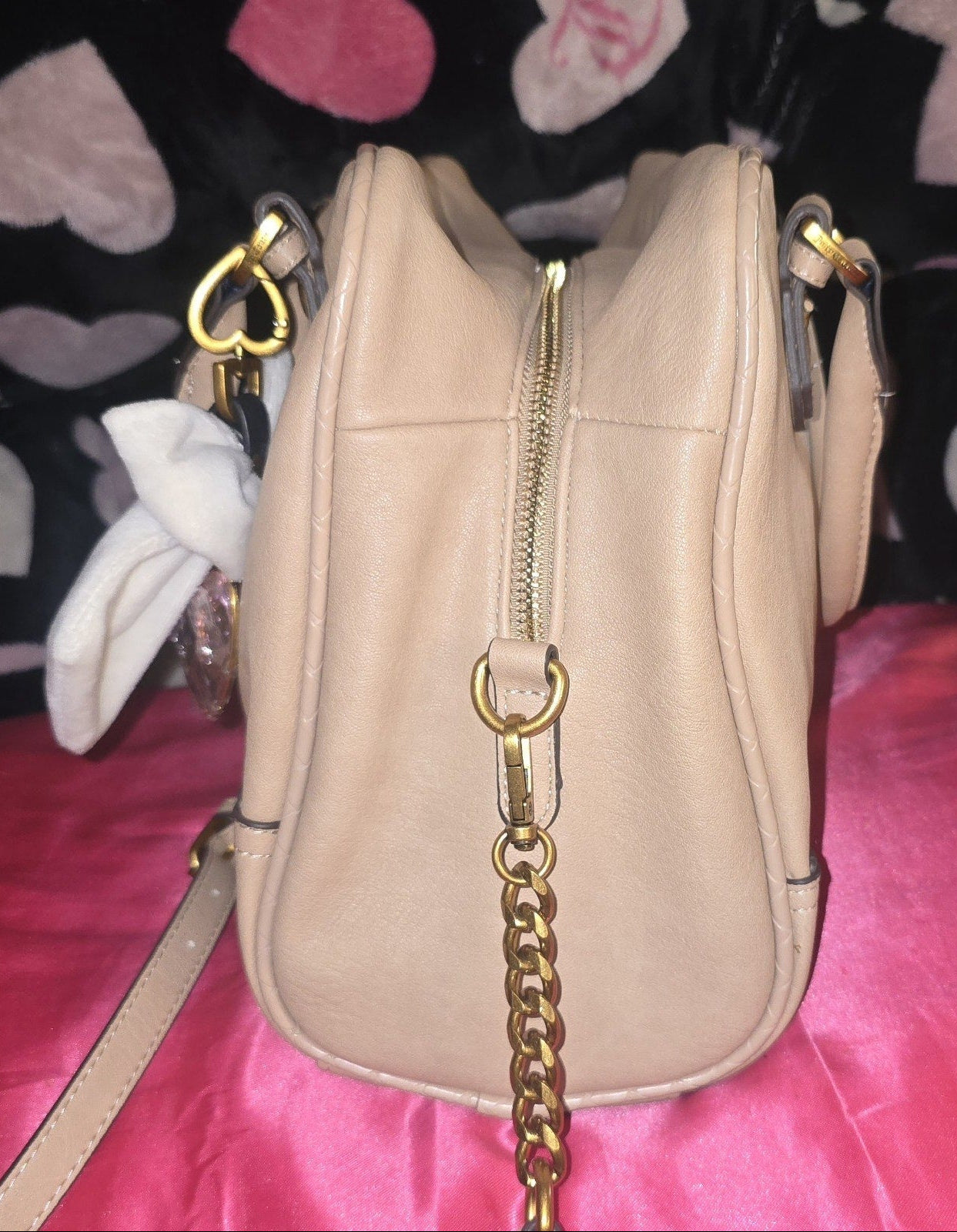 Juicy Couture Pecan Romance Satchel & Matching Wallet – Leather Bow Charm 👜