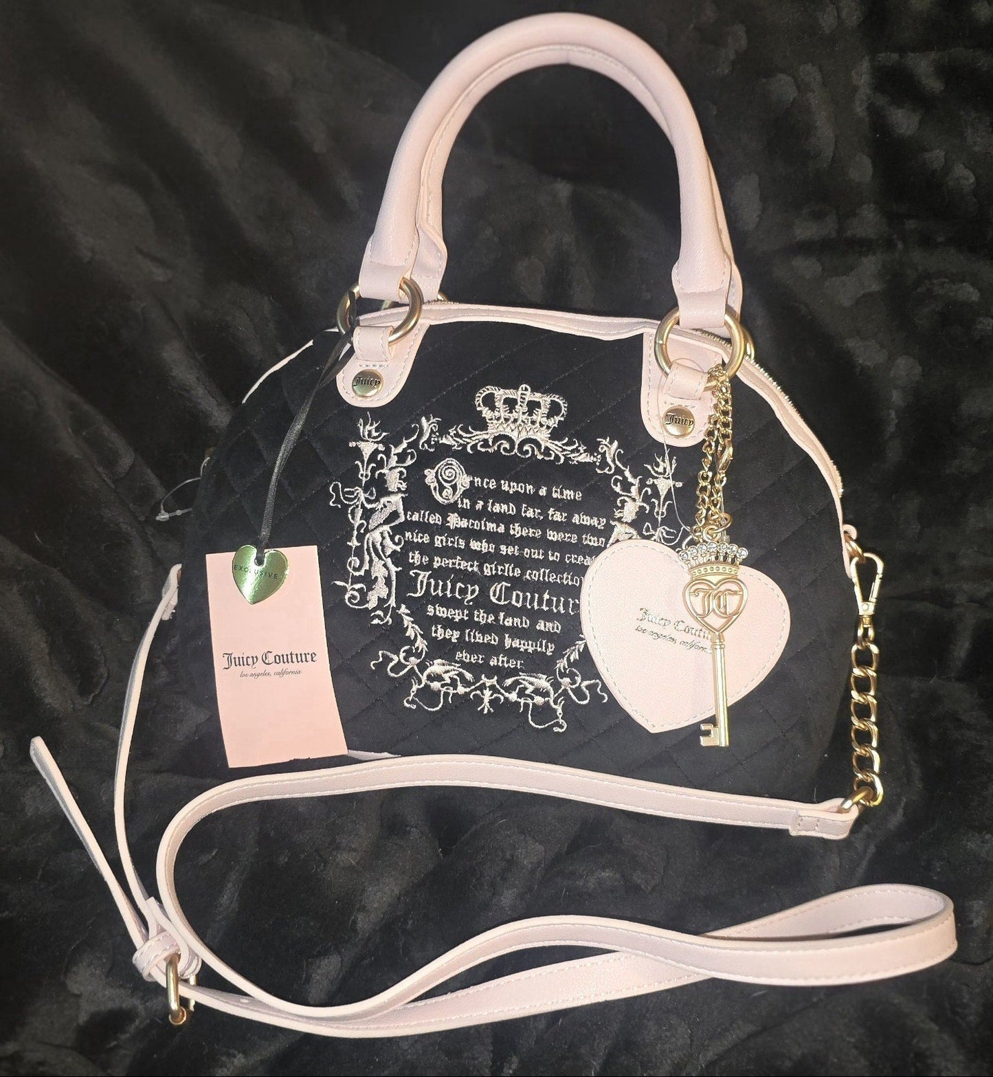 Juicy Couture Juicy Tale Crossbody Bag Black Liquorice Medium Velour Y2K Semi‑Circle Shoulder Bag NWT