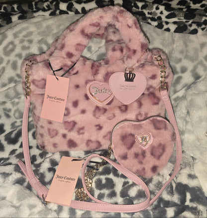 Juicy Couture Pink Leopard Warm Up Tote With Matching Heart Shaped Wallet