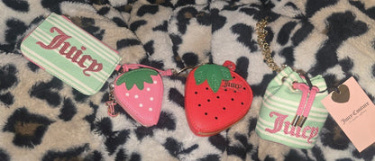 Juicy Couture Retro Strawberry Daydreamer Tote Retro Green Set Velour Y2K Bag With Micro Bag, Wallet. Coin Purse NWT