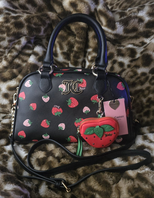 Juicy Couture Sweet N Juicy Strawberry Liquori Crossbody Satchel – Black