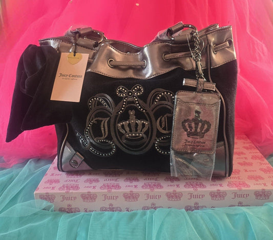 Juicy Couture Lover's Club Daydreamer Tote –  Black Liquorice & Gunmetal - Rare🖤