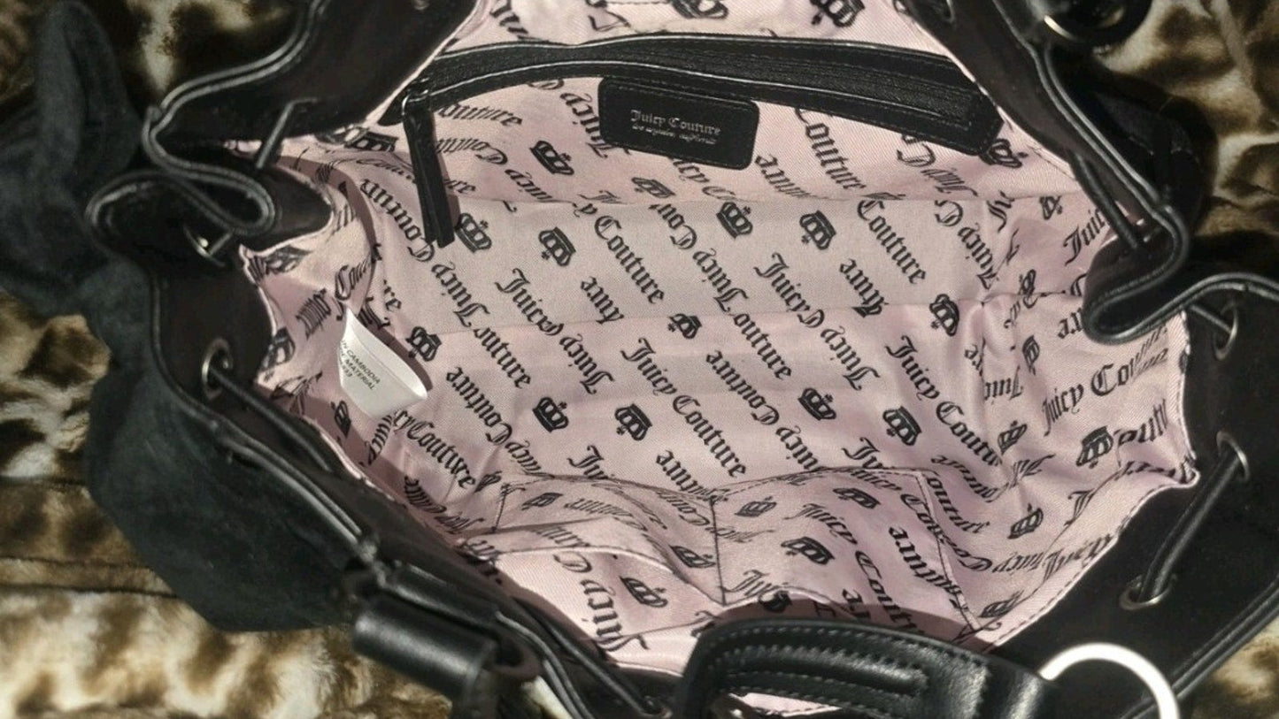 Juicy Couture Classic Juicy Lover Daydreamer Tote in Liquorice Black Large Velour Y2K Shoulder Bag NWT