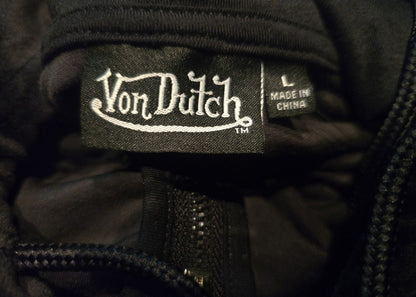 Von Dutch Velour Black Tracksuit Set – Blue Stone Logo (Large) + XL Rhinestone Tube Top