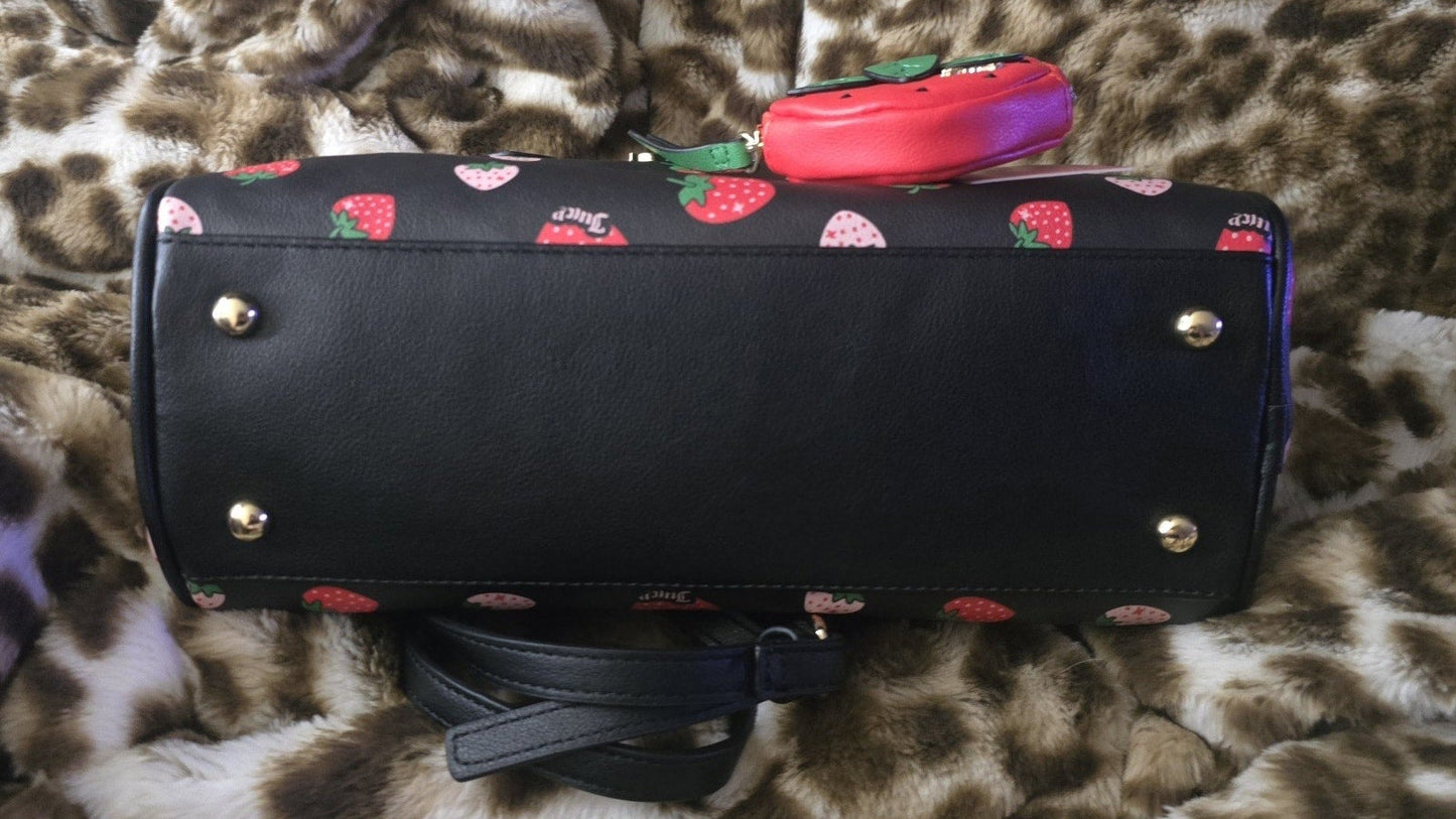 Juicy Couture Sweet N Juicy Strawberry Liquori Crossbody Satchel – Black