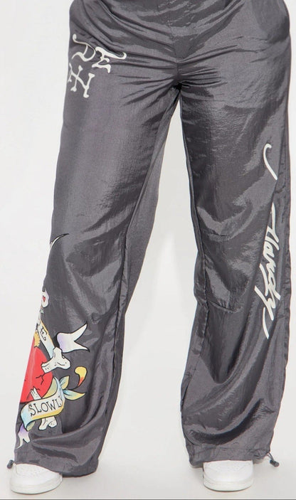 Ed Hardy Silver Cargo Pants With Pockets Sparrow Heart Love Kills Slowly NWT