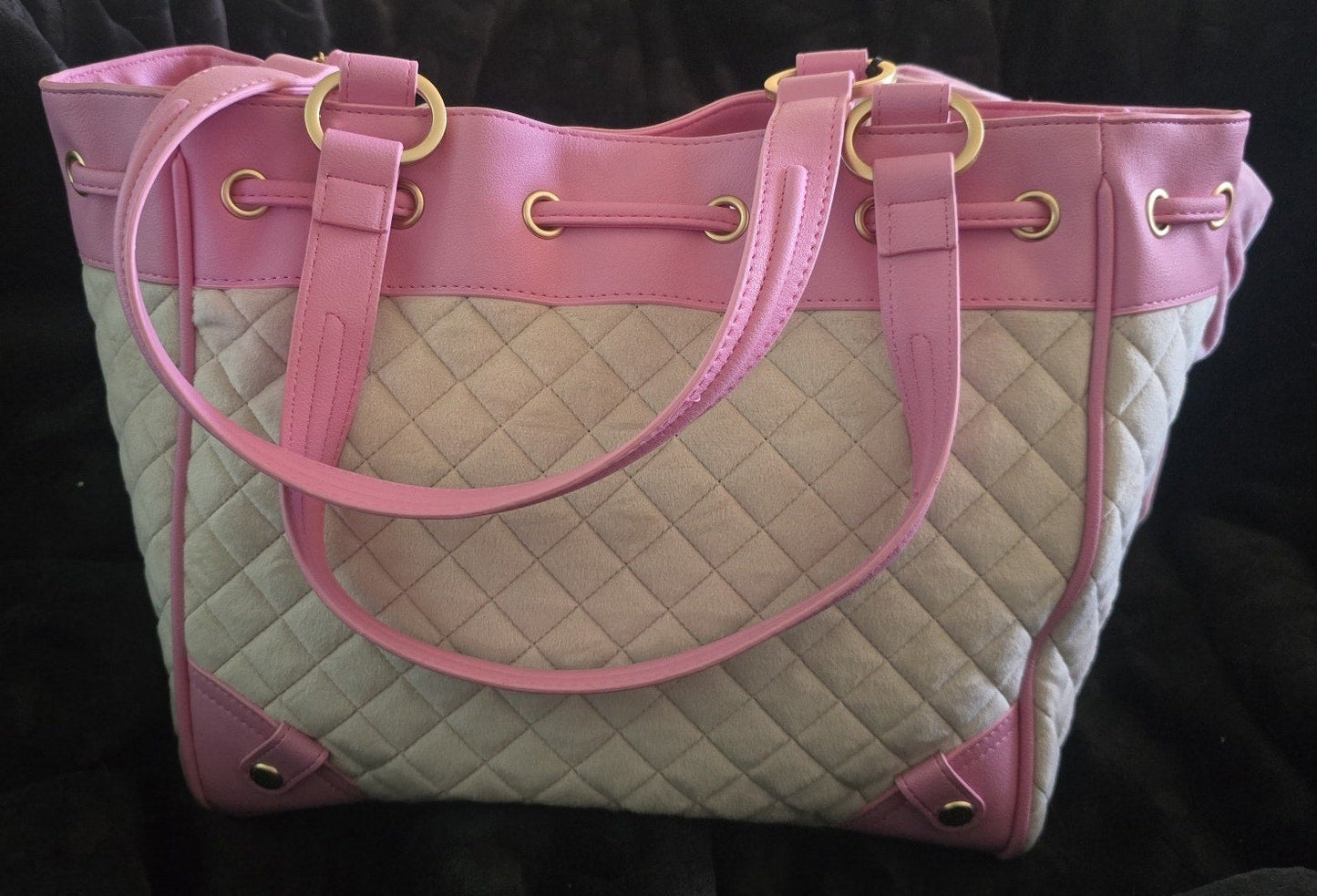 Juicy Couture Juicy Tale Daydreamer Tote Sandstone & Pink Large Velour Y2K Shoulder Bag NWT