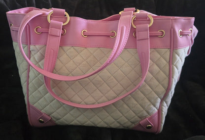 Juicy Couture Juicy Tale Daydreamer Tote Sandstone & Pink Large Velour Y2K Shoulder Bag NWT