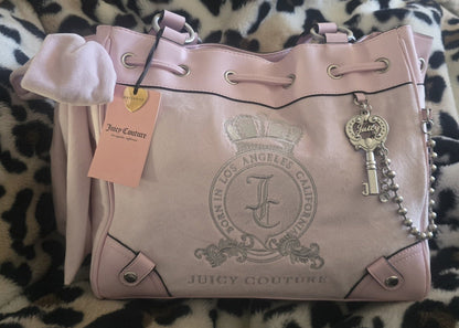 Juicy Couture Classic Juicy Lover Daydreamer Tote Chiffon Pink Large Velour Y2K Shoulder Bag NWT