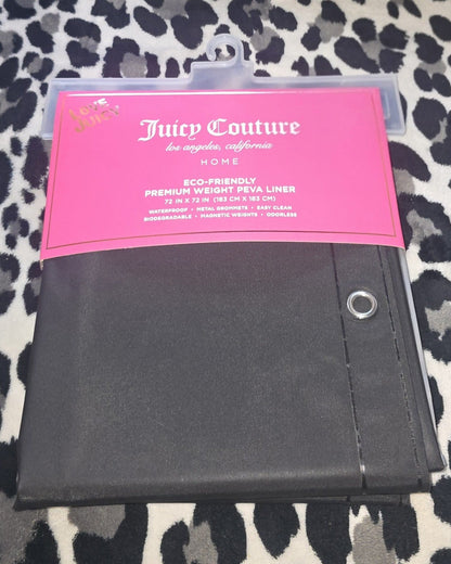 Juicy Couture Black Leopard Fabric Shower Curtain With Hooks & PEVA Liner