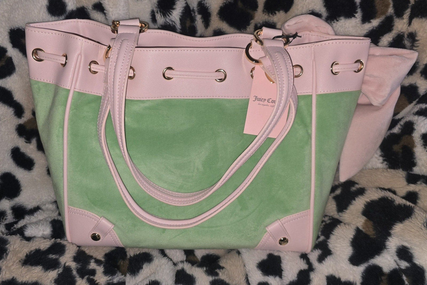 Juicy Couture Classic Scottie Dogs Daydreamer Tote Retro Green Powder Pink NWT