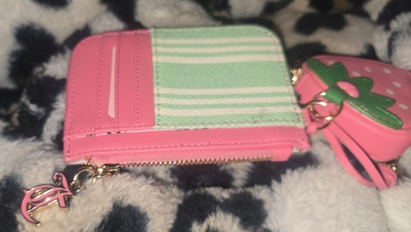 Juicy Couture Retro Strawberry Daydreamer Tote Retro Green Set Velour Y2K Bag With Micro Bag, Wallet. Coin Purse NWT