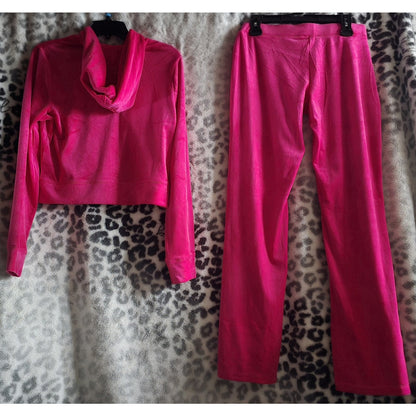 Juicy Couture OG Bling Heart Velour Tracksuit Set In Vixen Pink Size Large NWT
