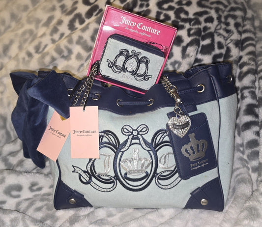 Juicy Couture Blue Lovers Club Daydreamer Tote & Wallet Set – Very Rare (NWT)💙