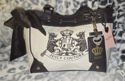 Juicy Couture Classic Scottie Dogs Daydreamer Tote – Crystal White & Chocolate (NWT)👜
