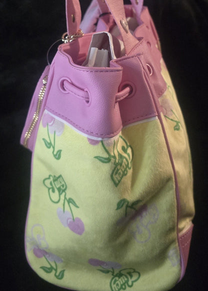 Juicy Couture Retro Cherry Daydreamer Tote Yellow Iris Multi Large Velour Y2K Cherry Shoulder Bag NWT