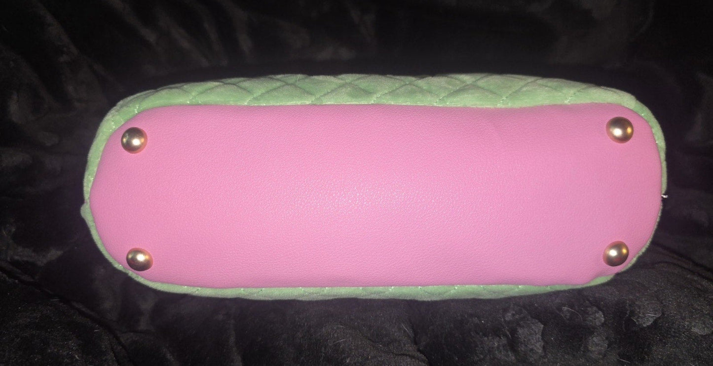 Juicy Couture Juicy Tale Crossbody Bag Retro Green Medium Velour Y2K Pink Handles Shoulder Bag NWT