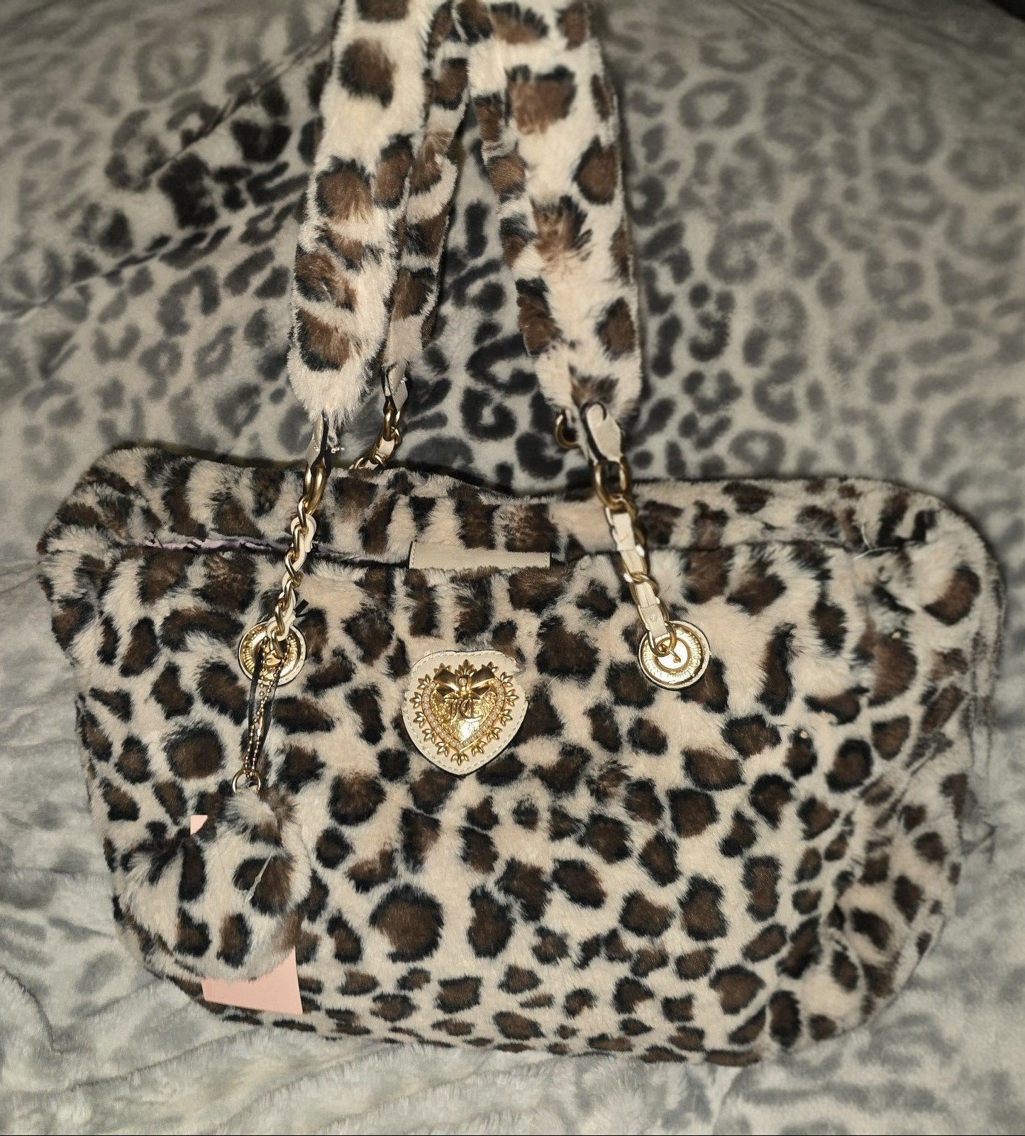 Juicy Couture Snow Leopard Tote With Charm Large Viral Cheetah NWT