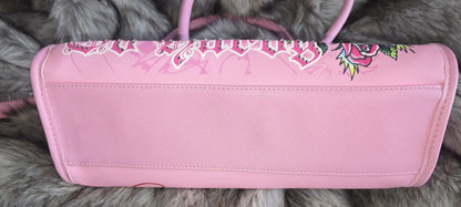 Ed Hardy Love Is Pink Tote Shoulder Bag Skull & Rose Medium Faux Leather Y2K Crossbody NWT