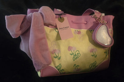Juicy Couture Retro Cherry Daydreamer Tote Yellow Iris Multi Large Velour Y2K Cherry Shoulder Bag NWT