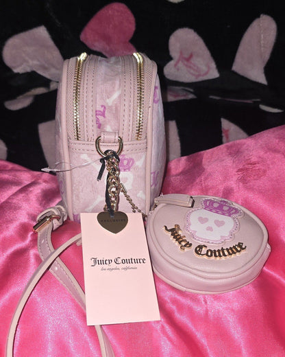 Juicy Couture Haunted Couture Pink Skull Double Zip Crossbody with Skull Pouch 💀