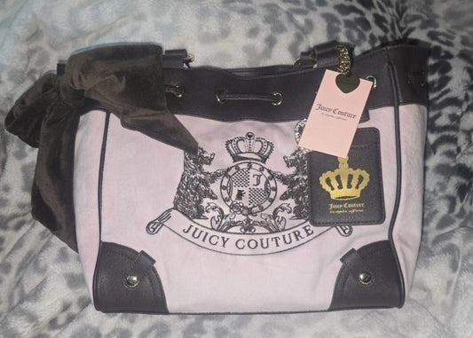 Juicy Couture Classic Scottie Dogs Daydreamer Tote & Wallet Set Pink Chiffon Large Velour Y2K Shoulder Bag NWT