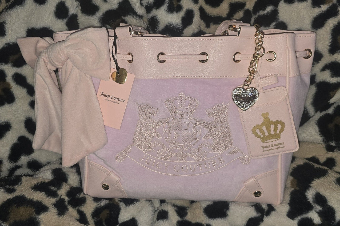 Juicy Couture Classic Scottie Dogs Daydreamer Tote Lilac Mist Large Velour Y2K Shoulder Bag NWT